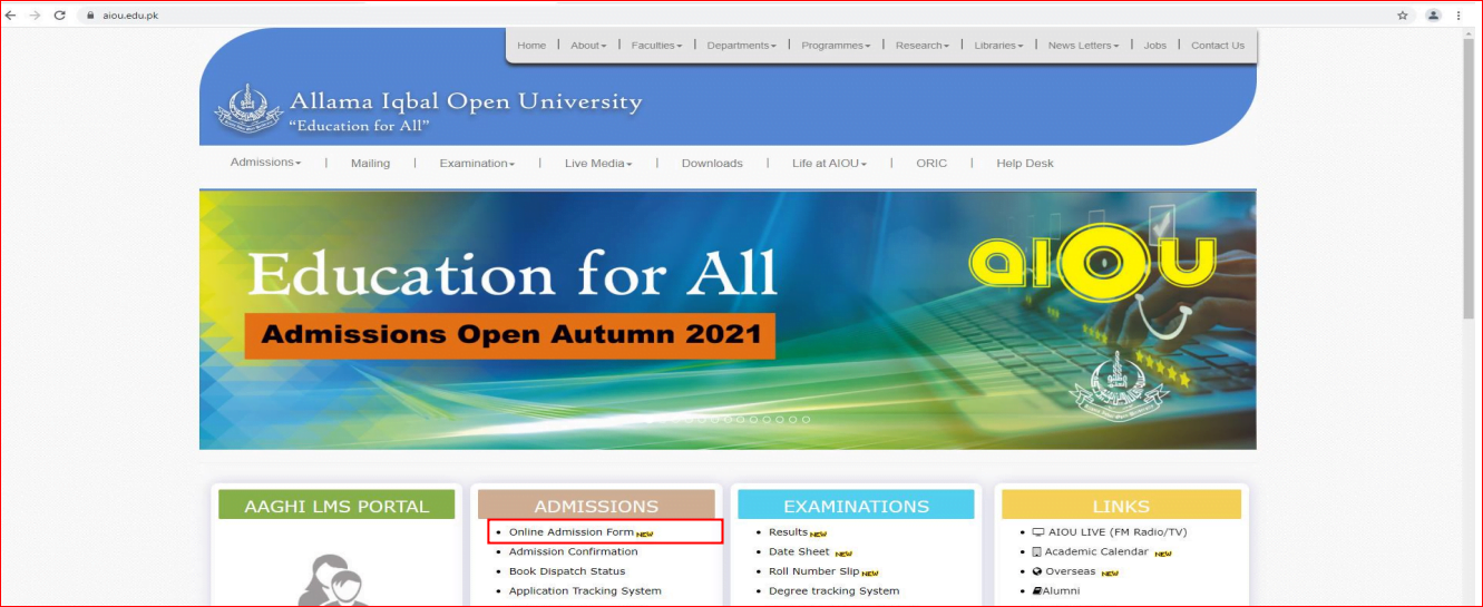 aiou admissions