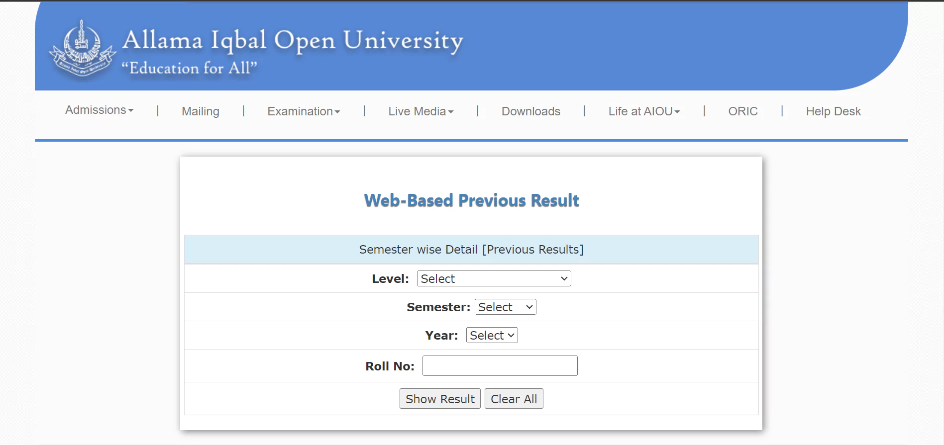 aiou result by roll number semester wise