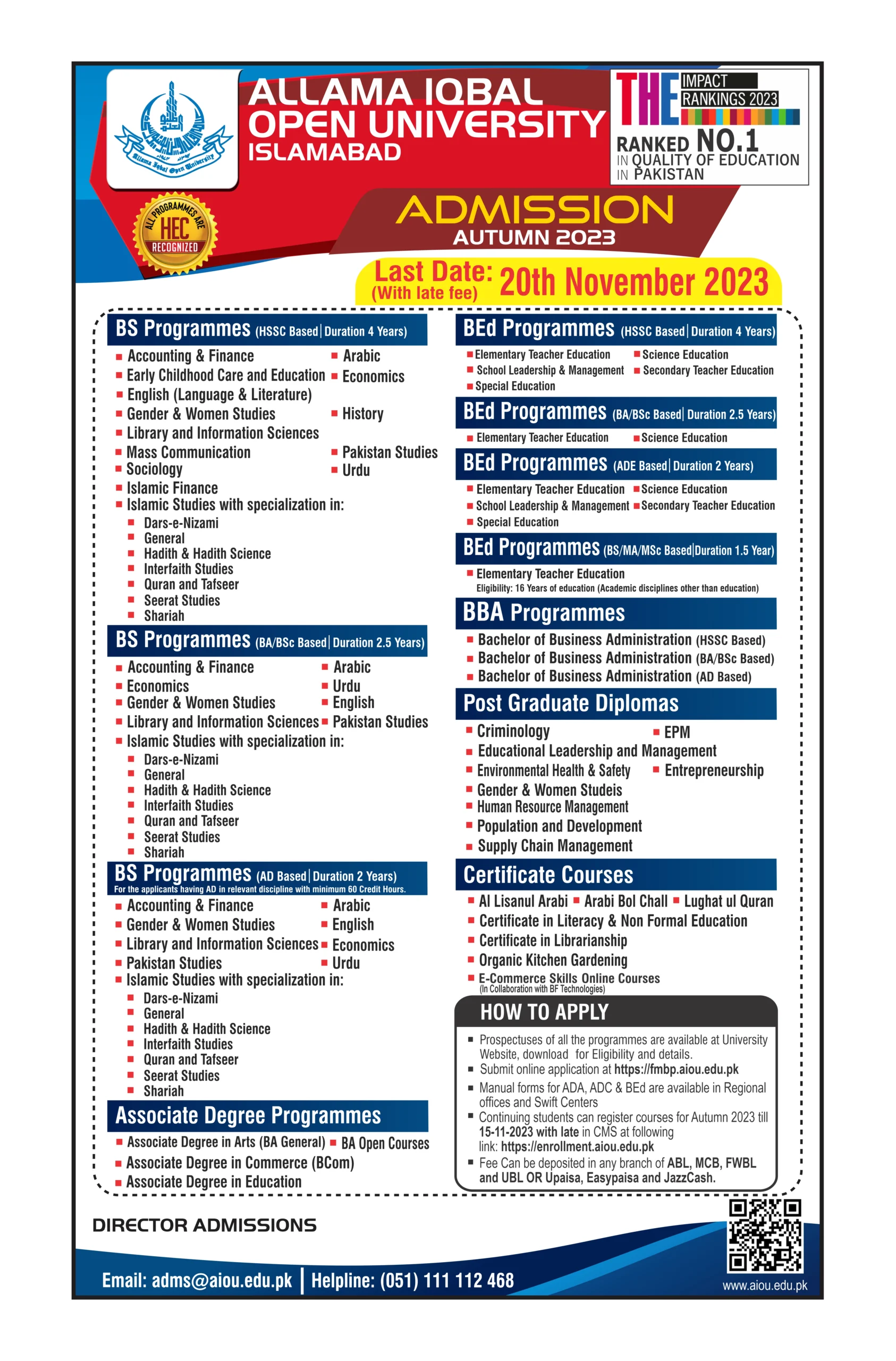 AIOU Admission Add Phase II Autumn 2023 LateFee